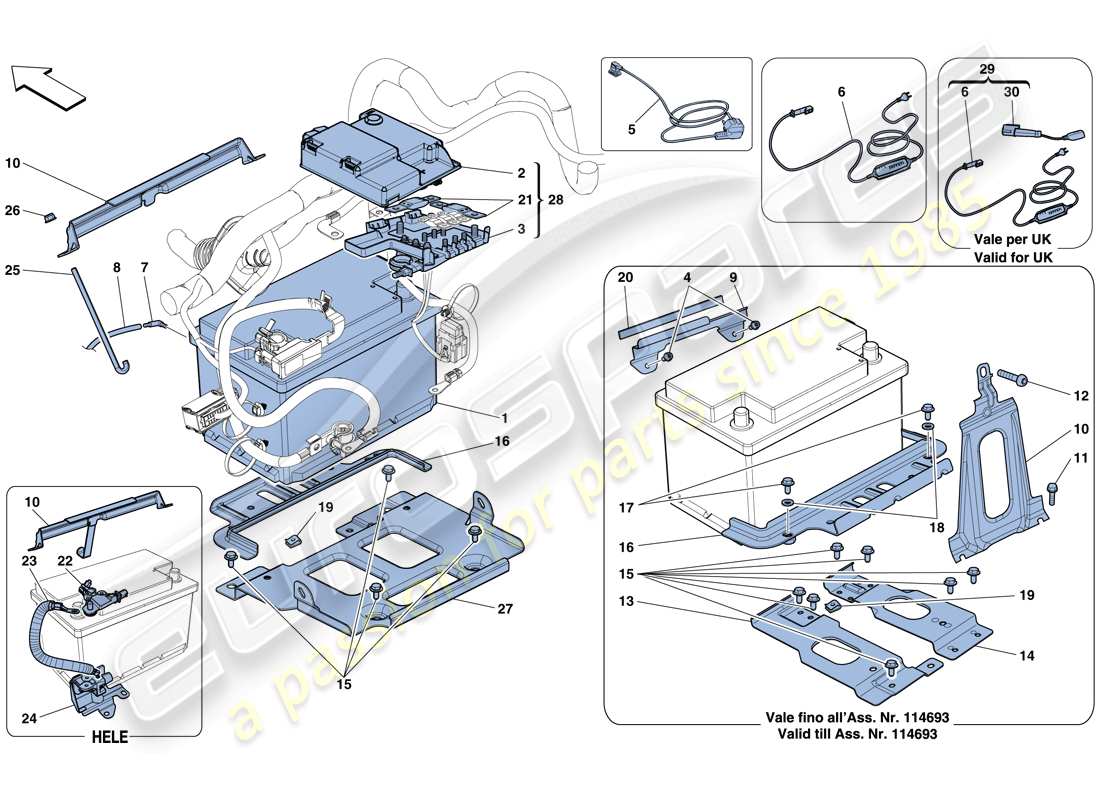 ferrari 458 spider (usa) battery part diagram