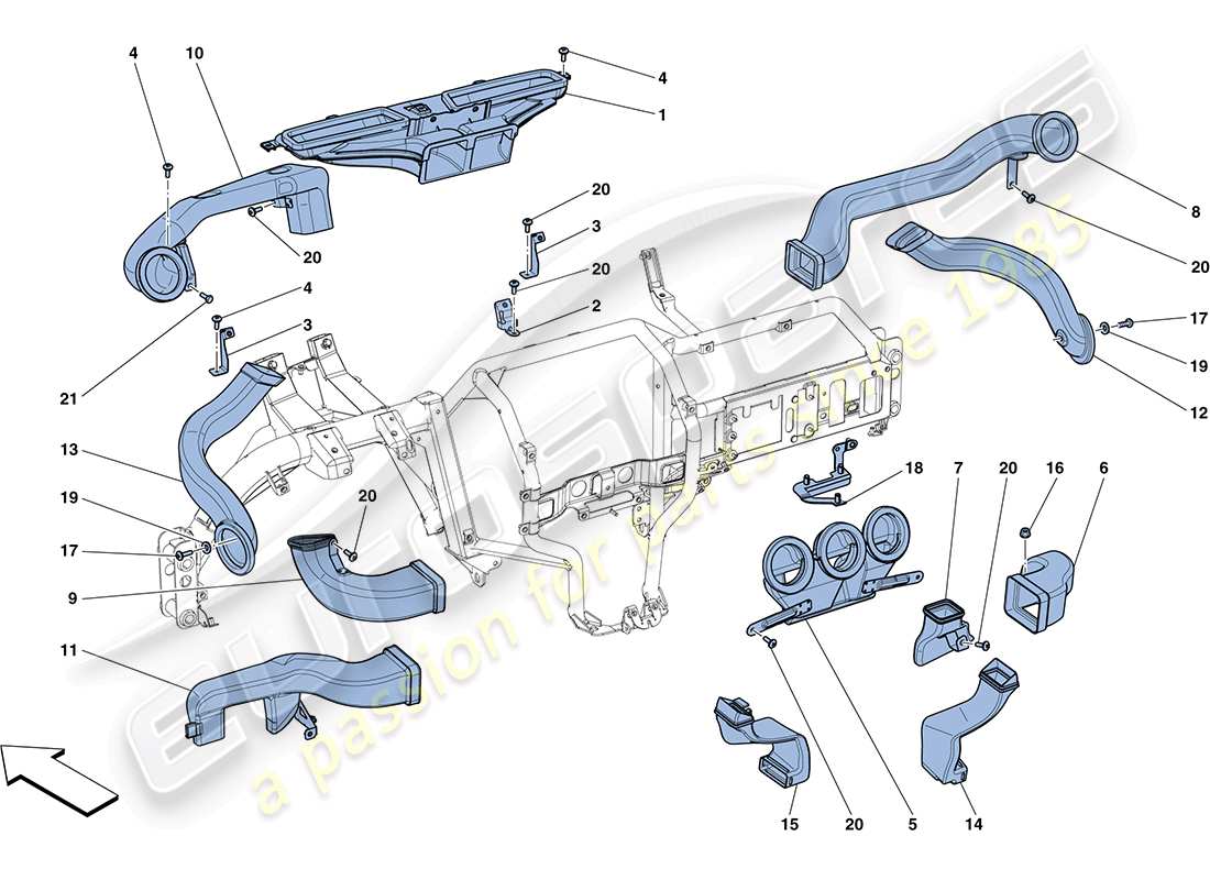 ferrari ff (rhd) dashboard air ducts parts diagram