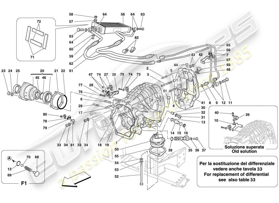 ferrari 599 gtb fiorano (europe) differential case and gearbox cooling radiator part diagram