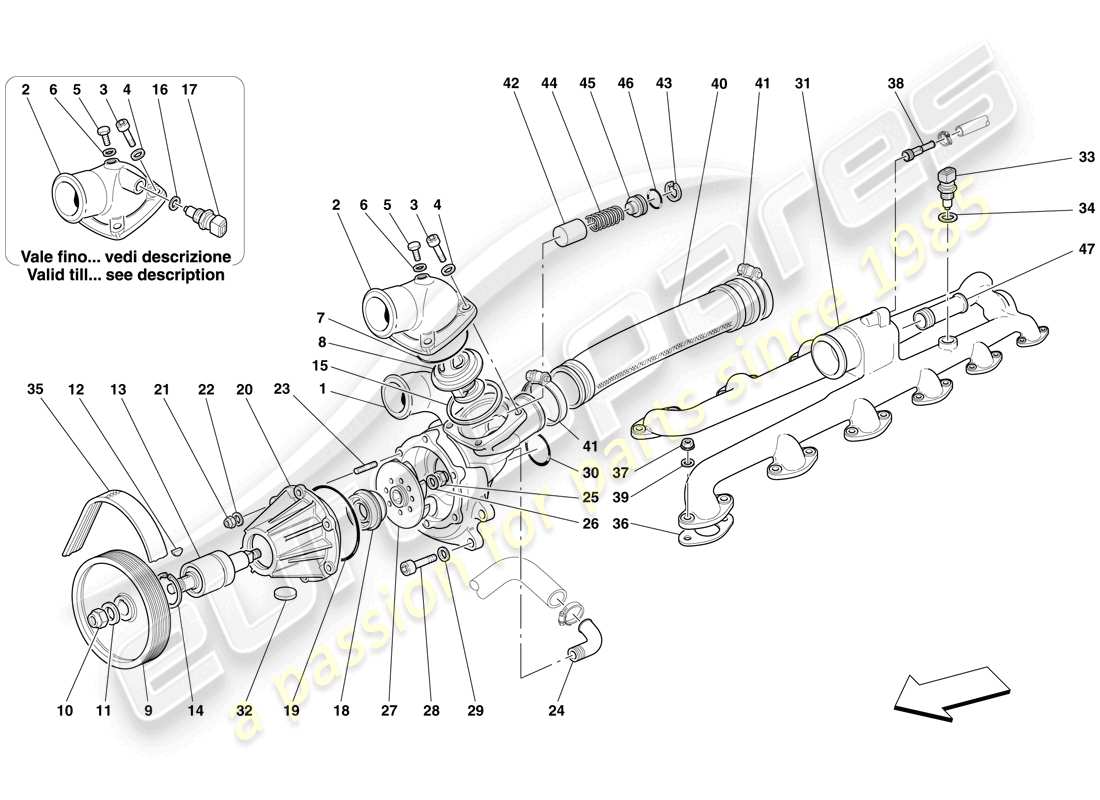ferrari 612 scaglietti (usa) water pump parts diagram