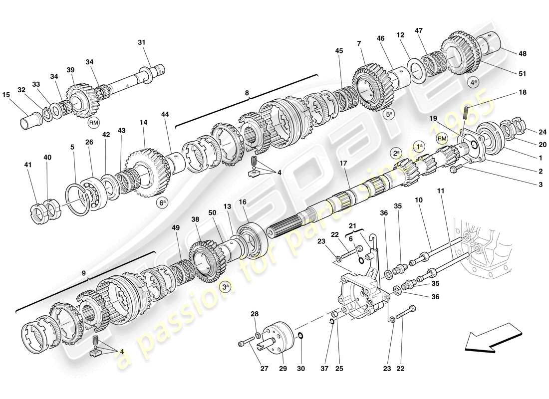 ferrari 599 sa aperta (europe) primary gearbox shaft gears and gearbox oil pump part diagram