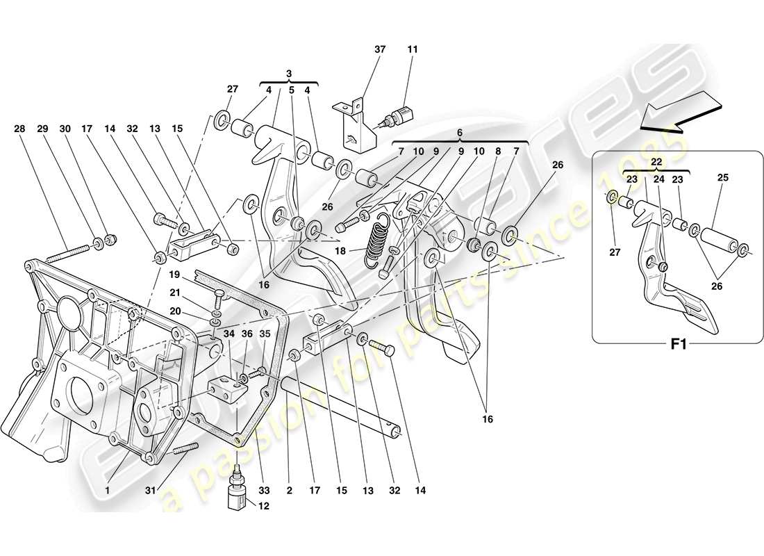 ferrari f430 coupe (rhd) pedal board part diagram