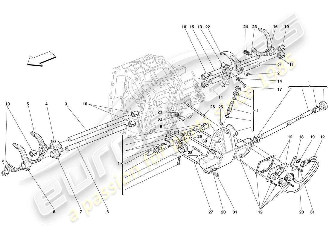 ferrari 599 sa aperta (rhd) internal gearbox controls part diagram