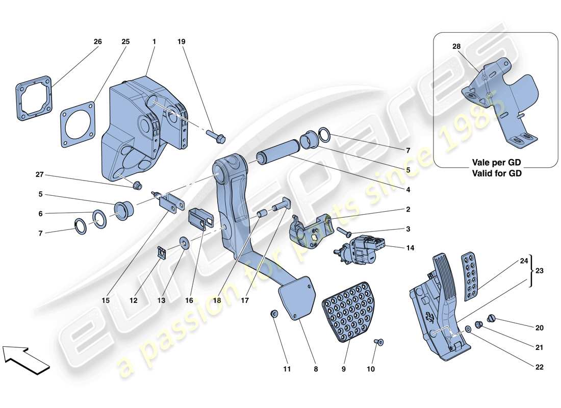 ferrari 812 superfast (usa) complete pedal board assembly part diagram