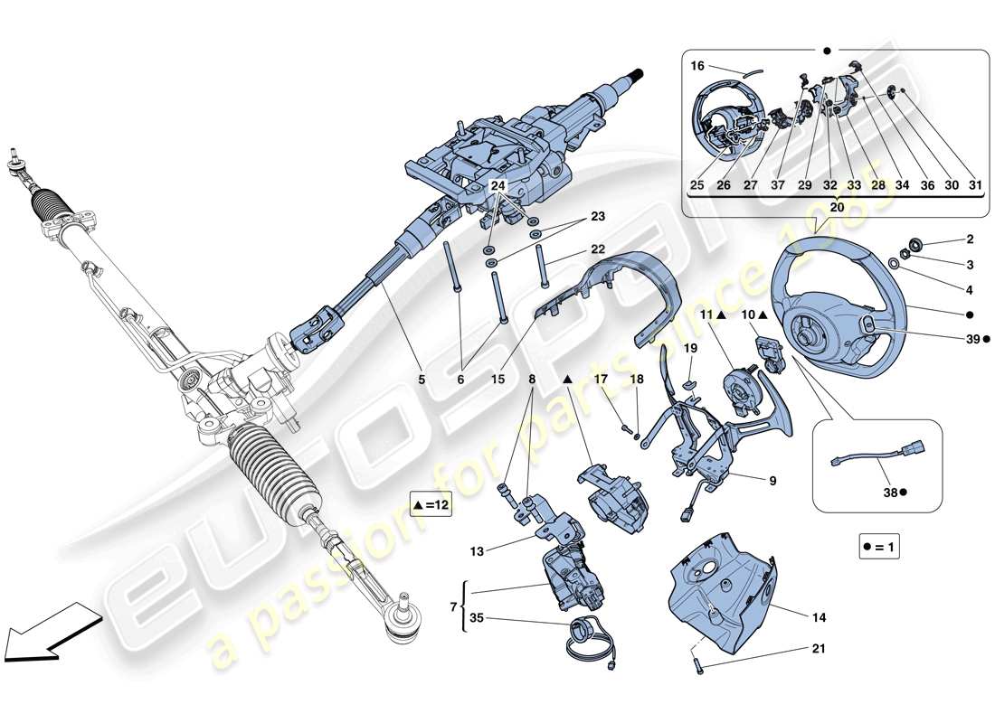 ferrari 458 speciale aperta (usa) steering control part diagram