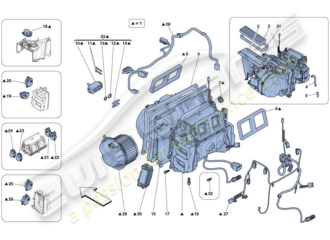 ferrari 458 speciale aperta (rhd) evaporator unit parts diagram