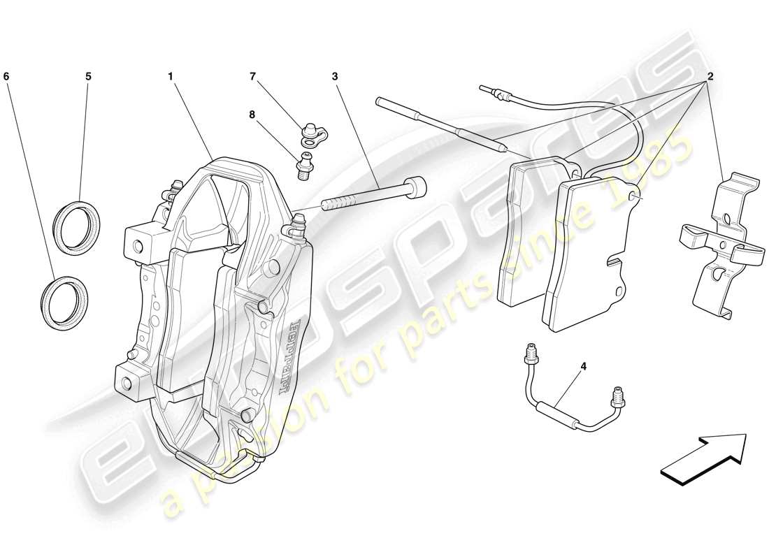 ferrari 599 gtb fiorano (europe) rear brake calliper part diagram