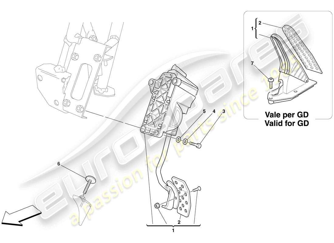 ferrari 599 gto (europe) electronic accelerator pedal part diagram