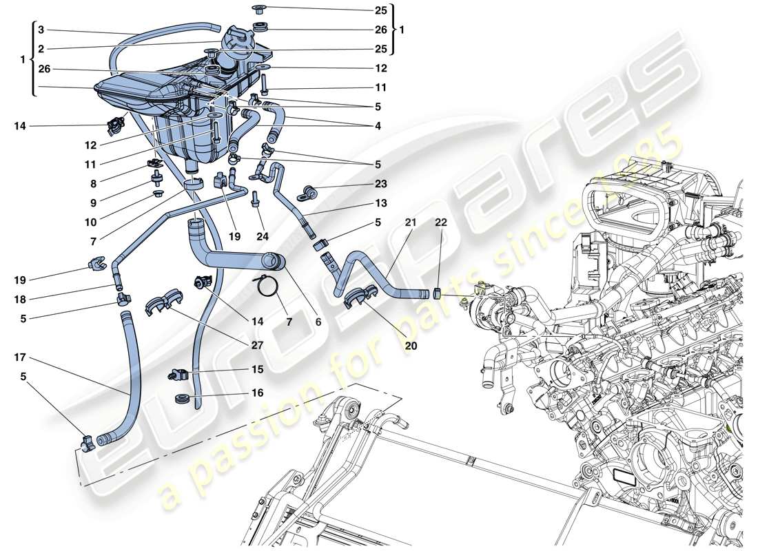 ferrari california t (europe) cooling: header tank and pipes parts diagram