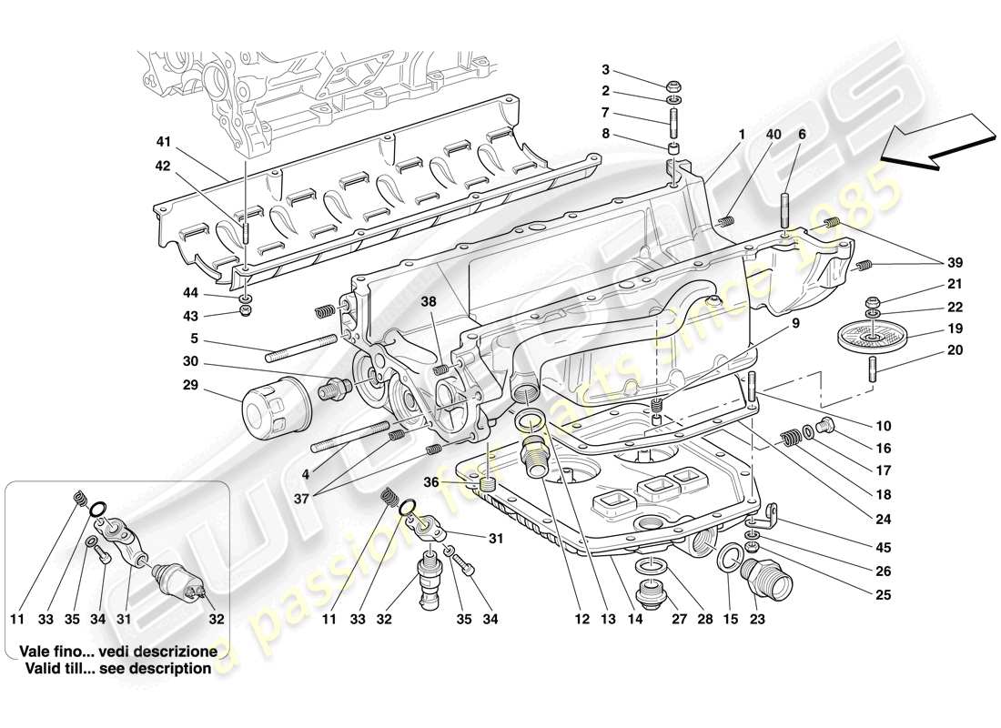 ferrari 612 scaglietti (rhd) lubrication - oil sump and filters part diagram