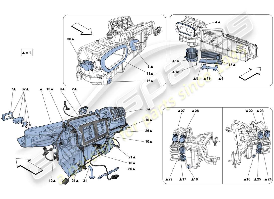 ferrari california t (rhd) evaporator unit parts diagram