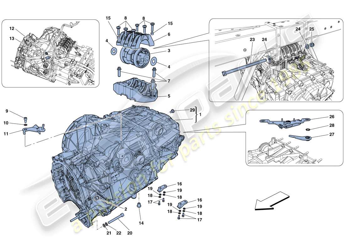 ferrari 458 speciale (rhd) gearbox housing parts diagram