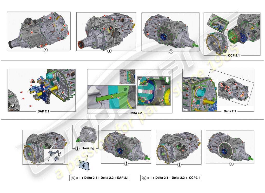 ferrari f12 tdf (rhd) gearbox repair kit parts diagram