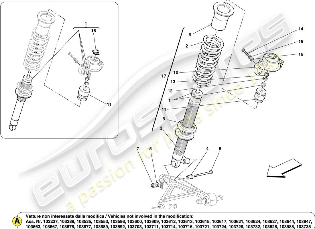 ferrari california (rhd) front shock absorber components parts diagram