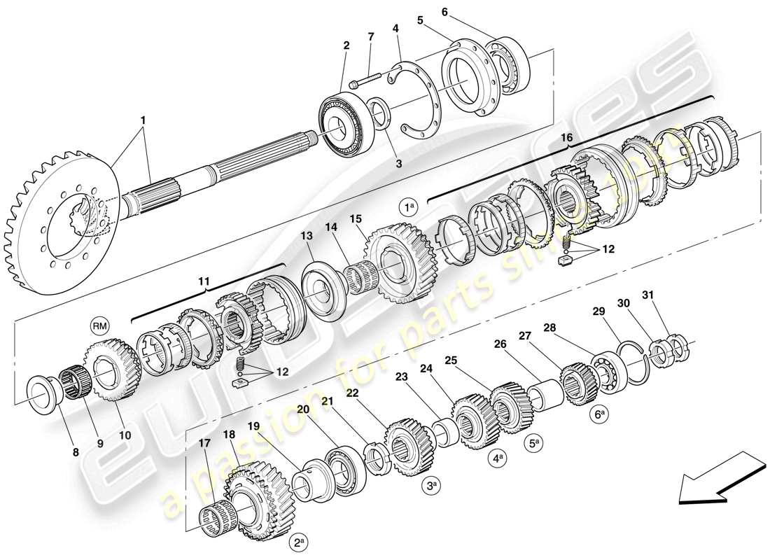 maserati mc12 secondary shaft gears parts diagram