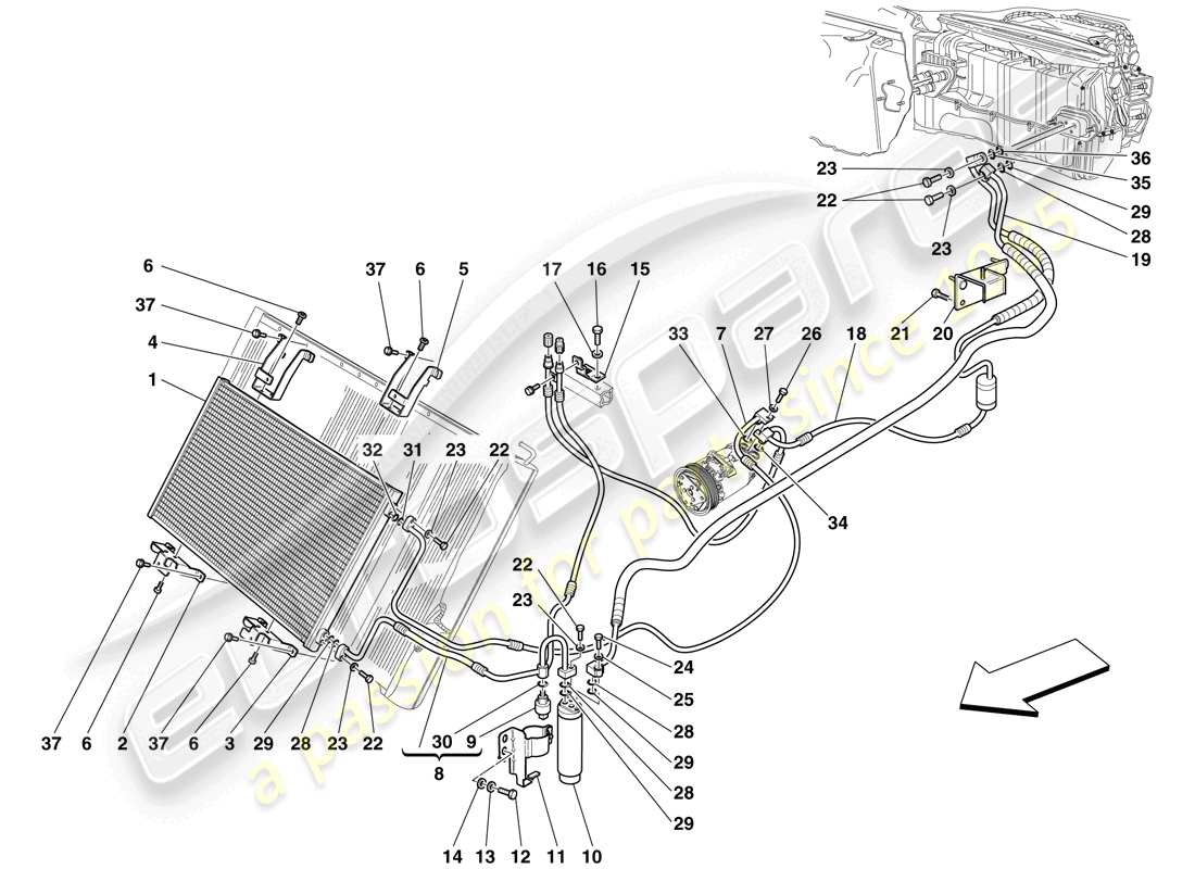 ferrari 599 gtb fiorano (europe) ac system - freon pipes part diagram