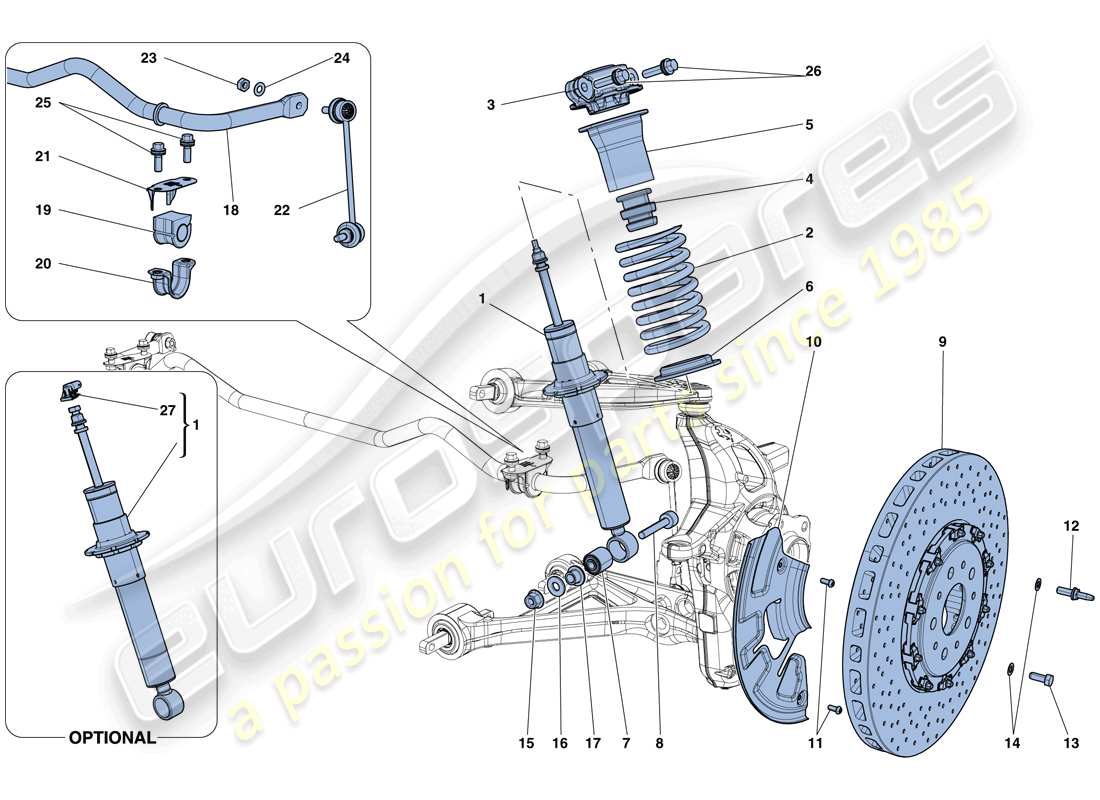 ferrari california t (europe) front suspension - shock absorber and brake disc parts diagram