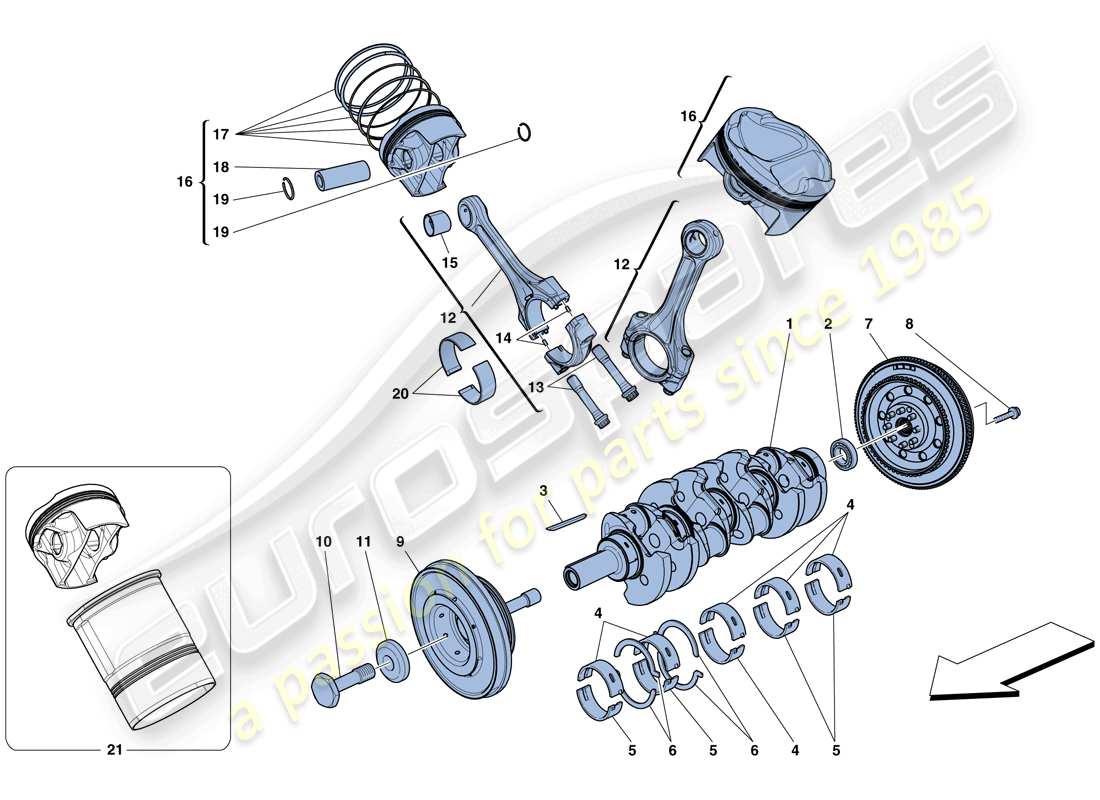 ferrari 458 speciale (usa) crankshaft - connecting rods and pistons part diagram