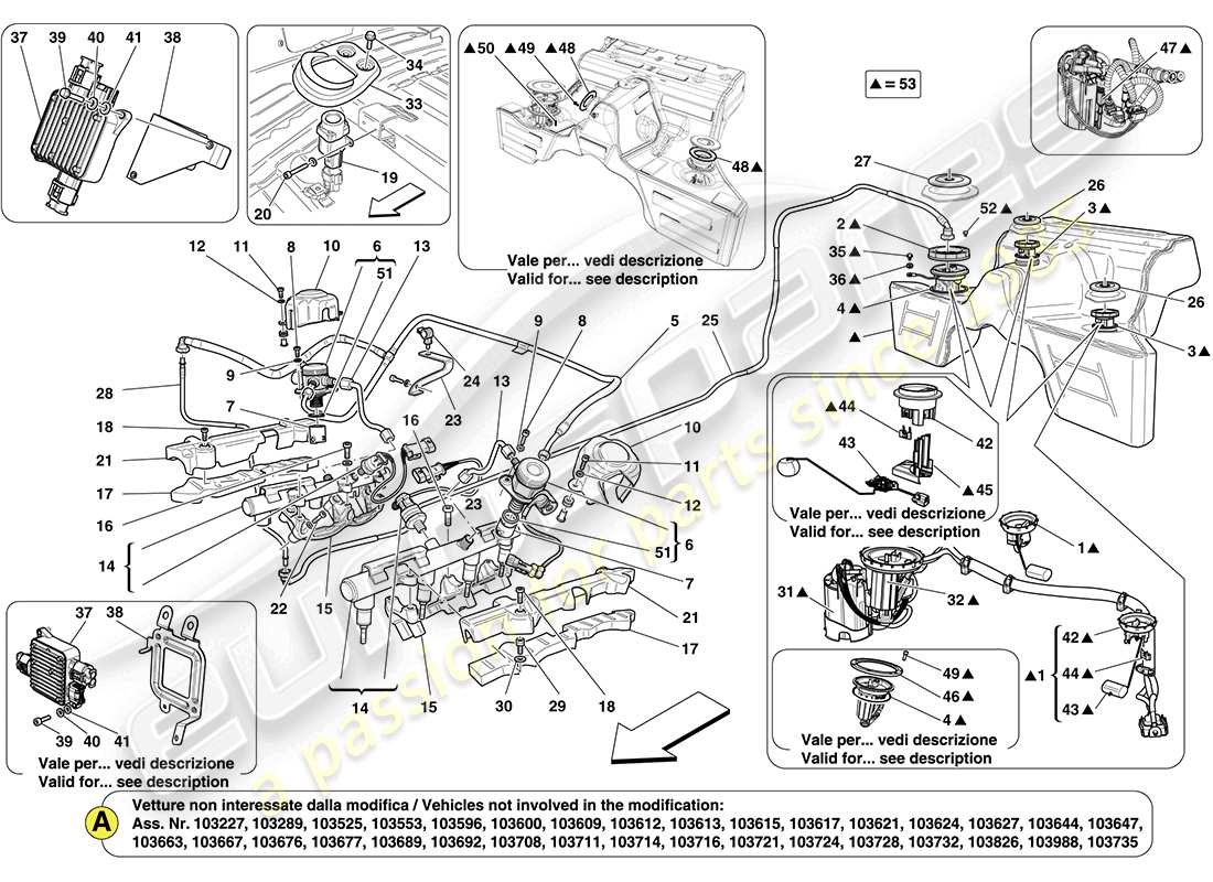 ferrari california (europe) fuel pump and connector pipes parts diagram