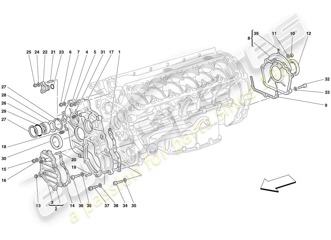 ferrari 612 sessanta (usa) crankase - covers parts diagram