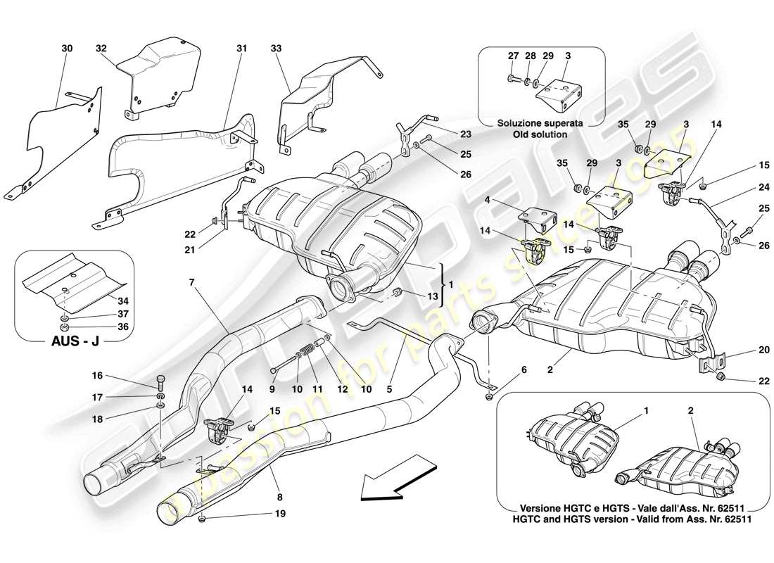 ferrari 612 sessanta (europe) rear exhaust system parts diagram