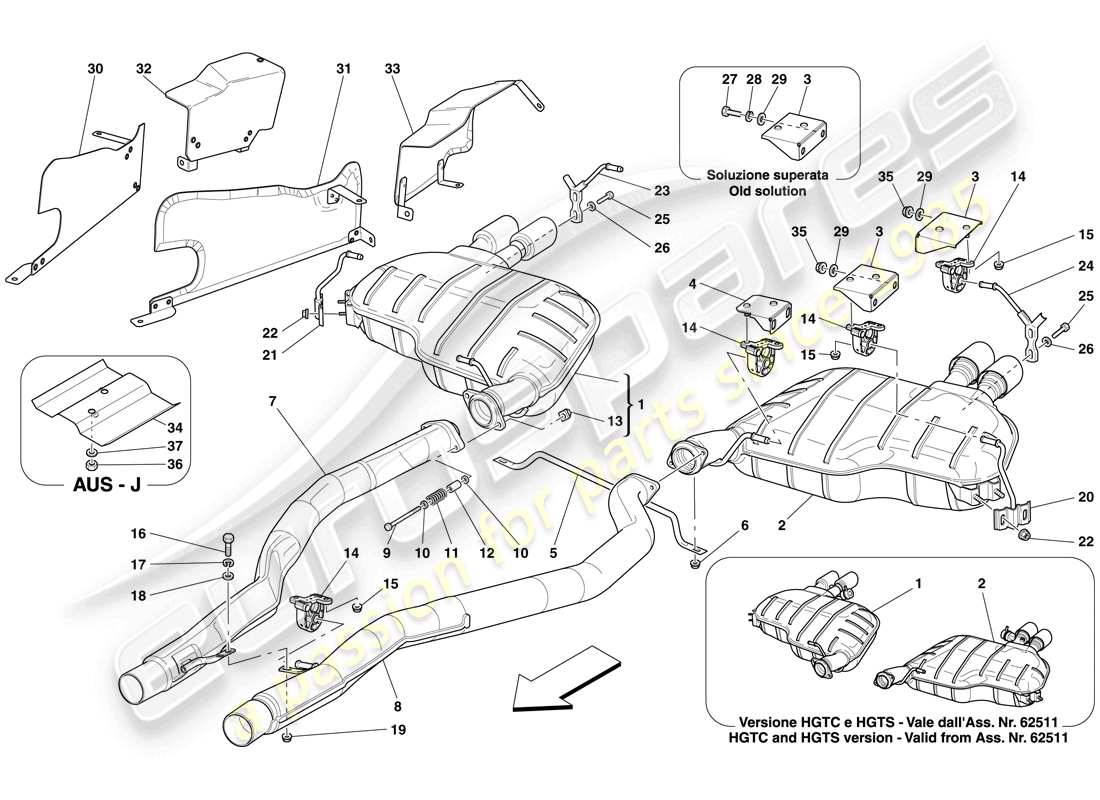 ferrari 612 sessanta (europe) rear exhaust system part diagram