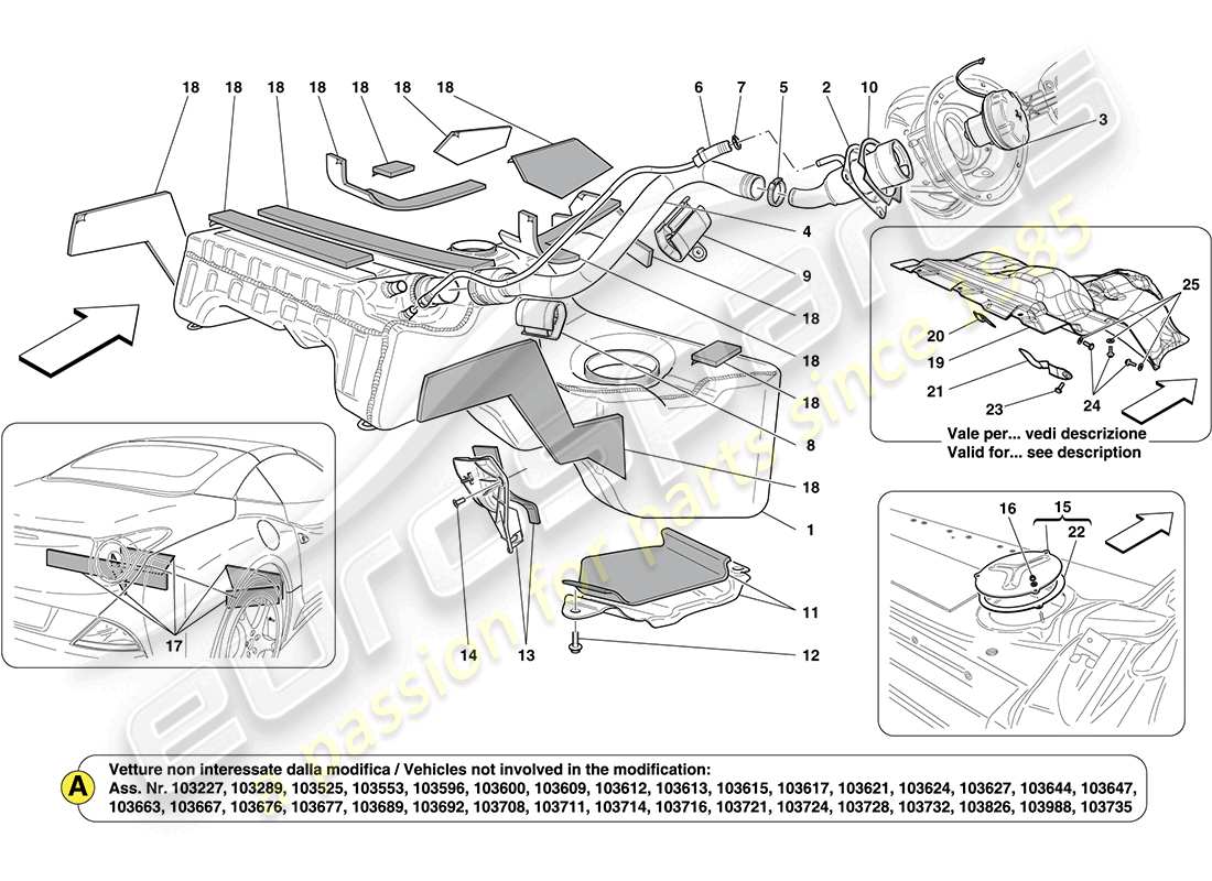 ferrari california (europe) fuel tank parts diagram