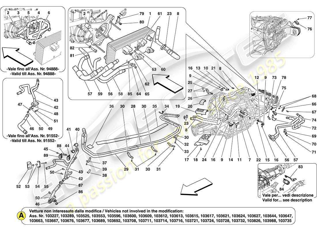 ferrari california (europe) gearbox lubrication and cooling circuit parts diagram