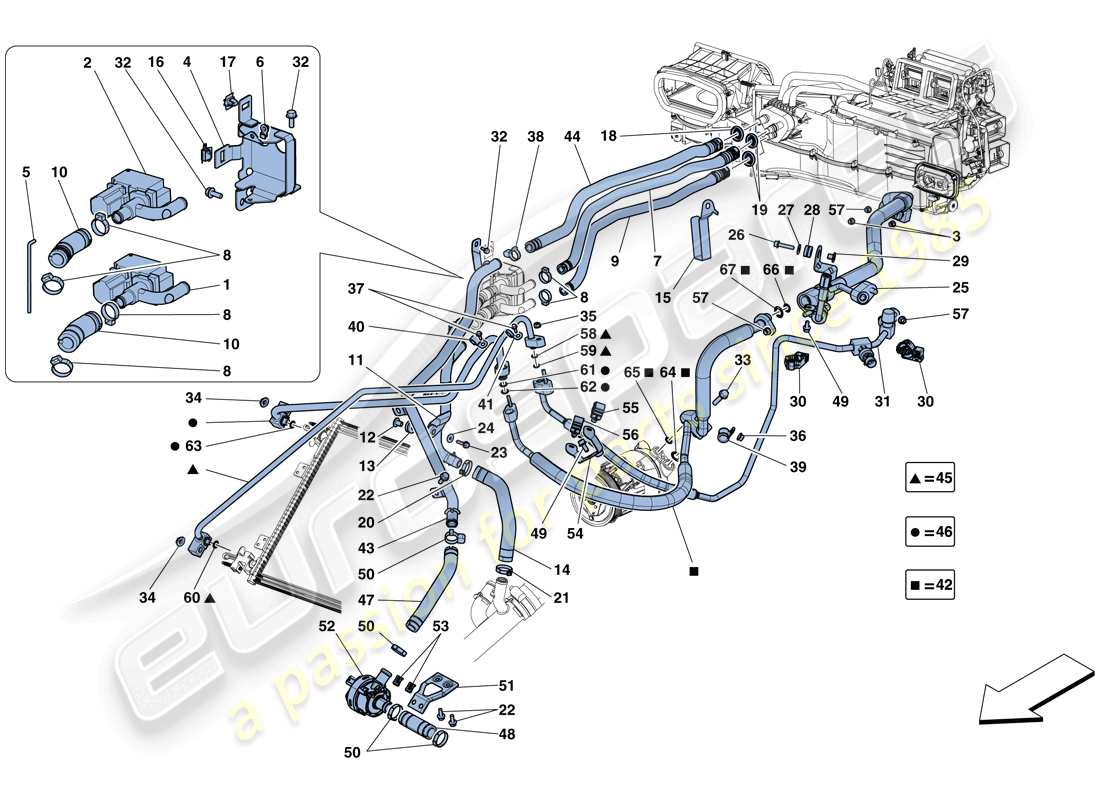 ferrari gtc4 lusso (usa) ac system - water and freon parts diagram