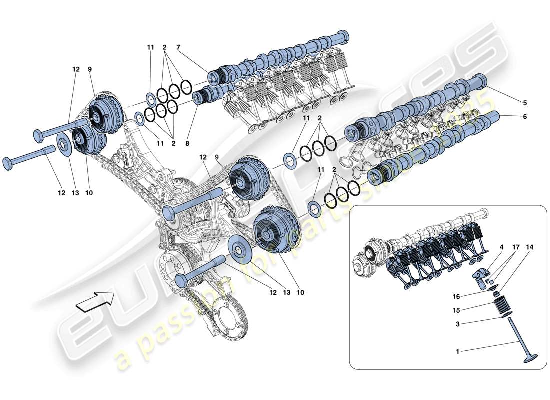 ferrari california t (europe) timing system - camshafts and valves parts diagram