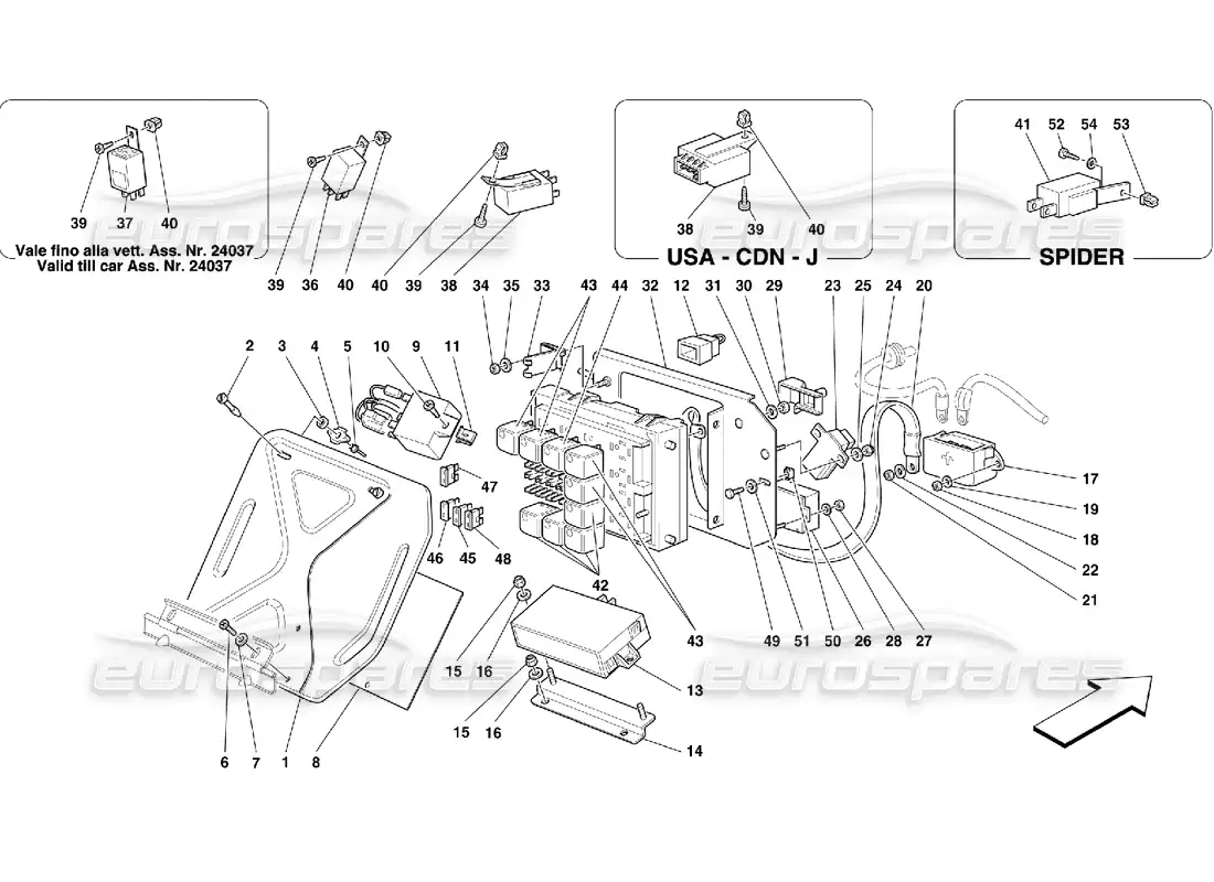ferrari 355 (5.2 motronic) electrical boards - passengers compartment parts diagram