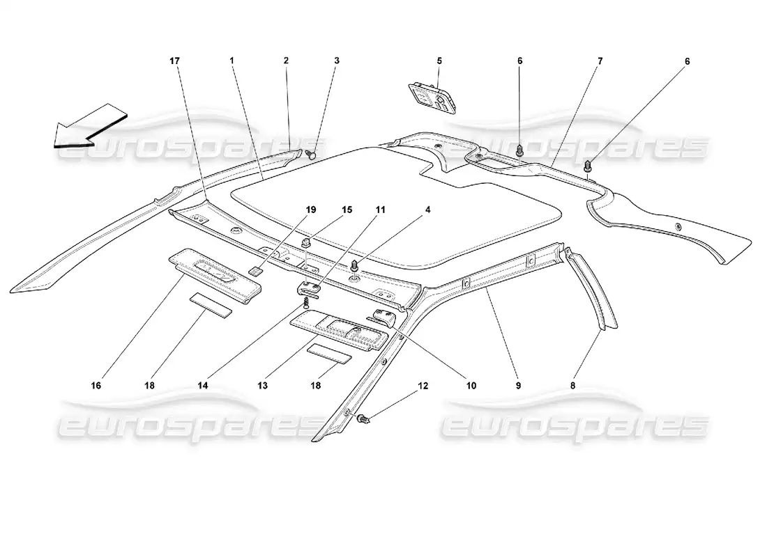 ferrari 355 (2.7 motronic) roof trims parts diagram