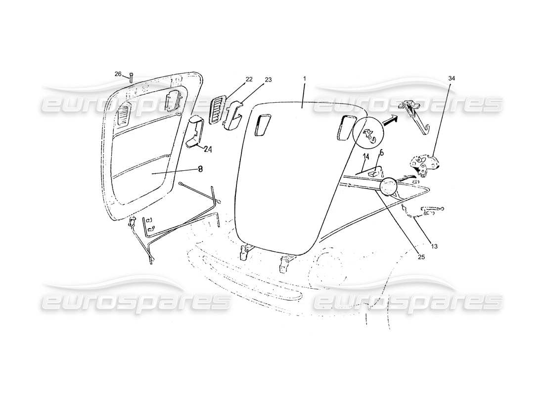 ferrari 365 gtc (coachwork) front bonnet with grills (edizione 1) part diagram