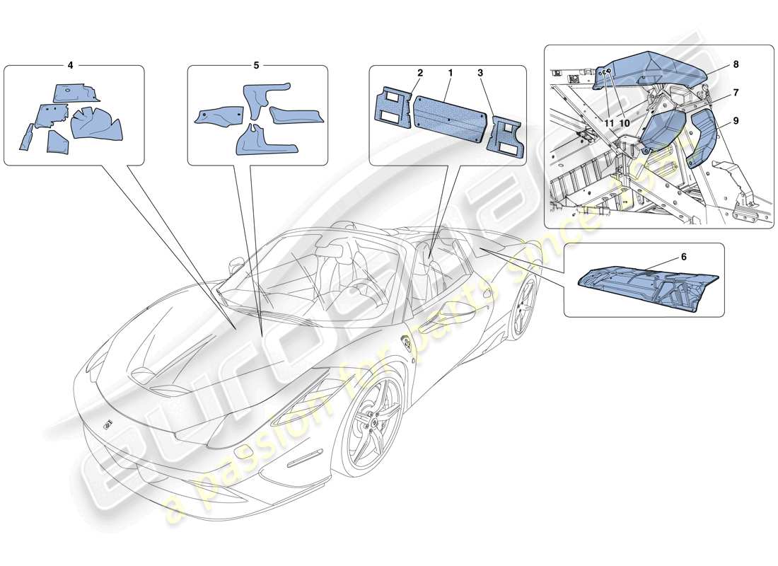 ferrari 458 speciale aperta (rhd) insulation part diagram