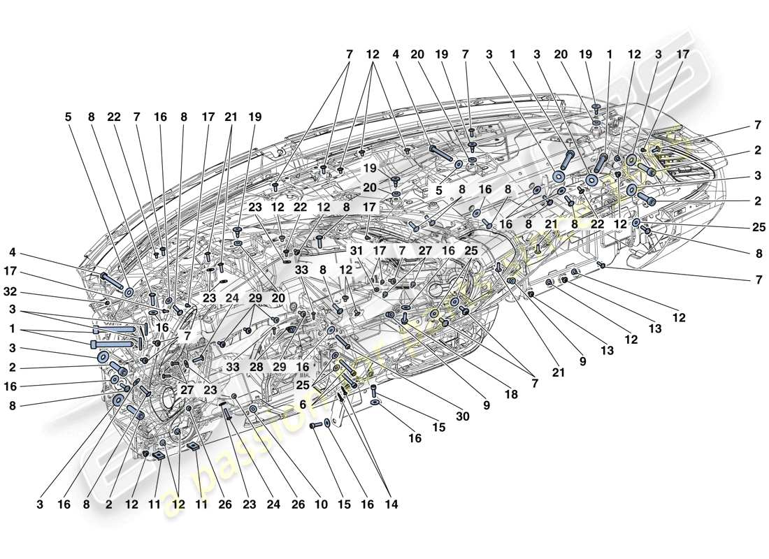 ferrari 488 spider (usa) dashboard fastenings parts diagram