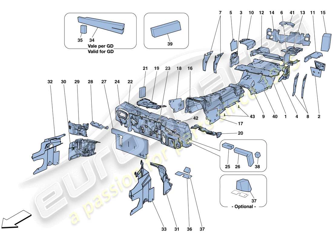 ferrari gtc4 lusso t (rhd) insulation parts diagram