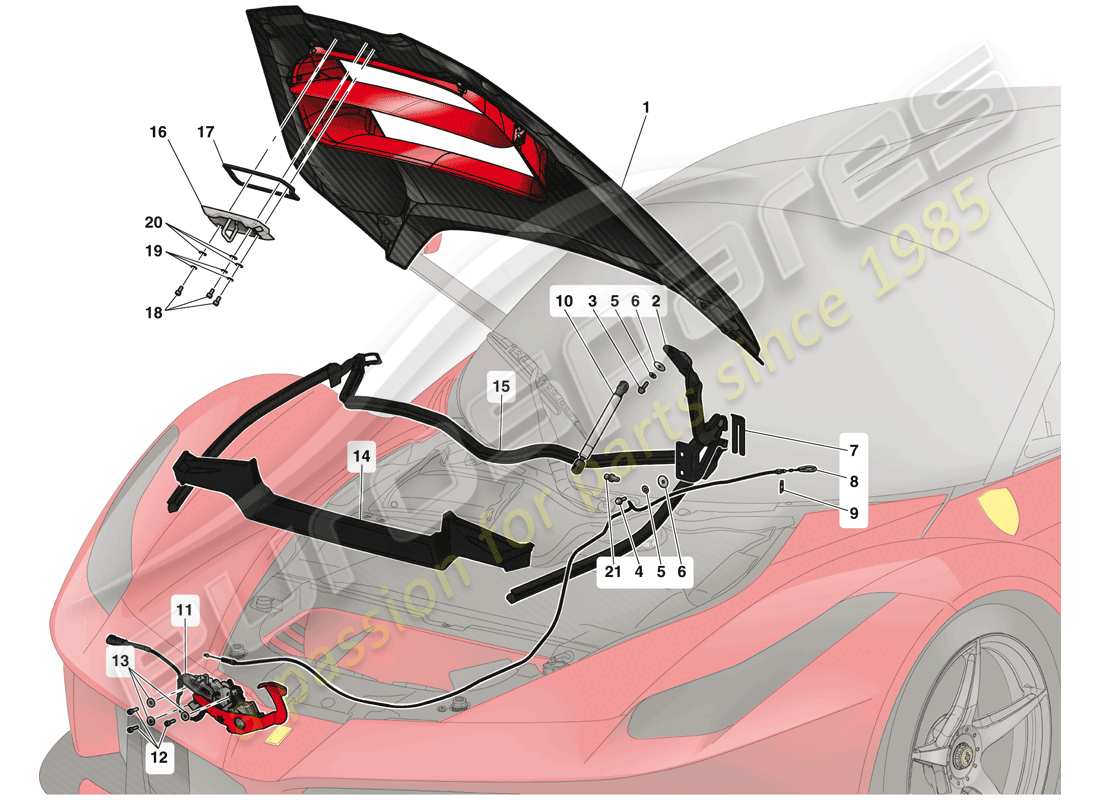 ferrari laferrari (europe) front lid and release mechanism parts diagram