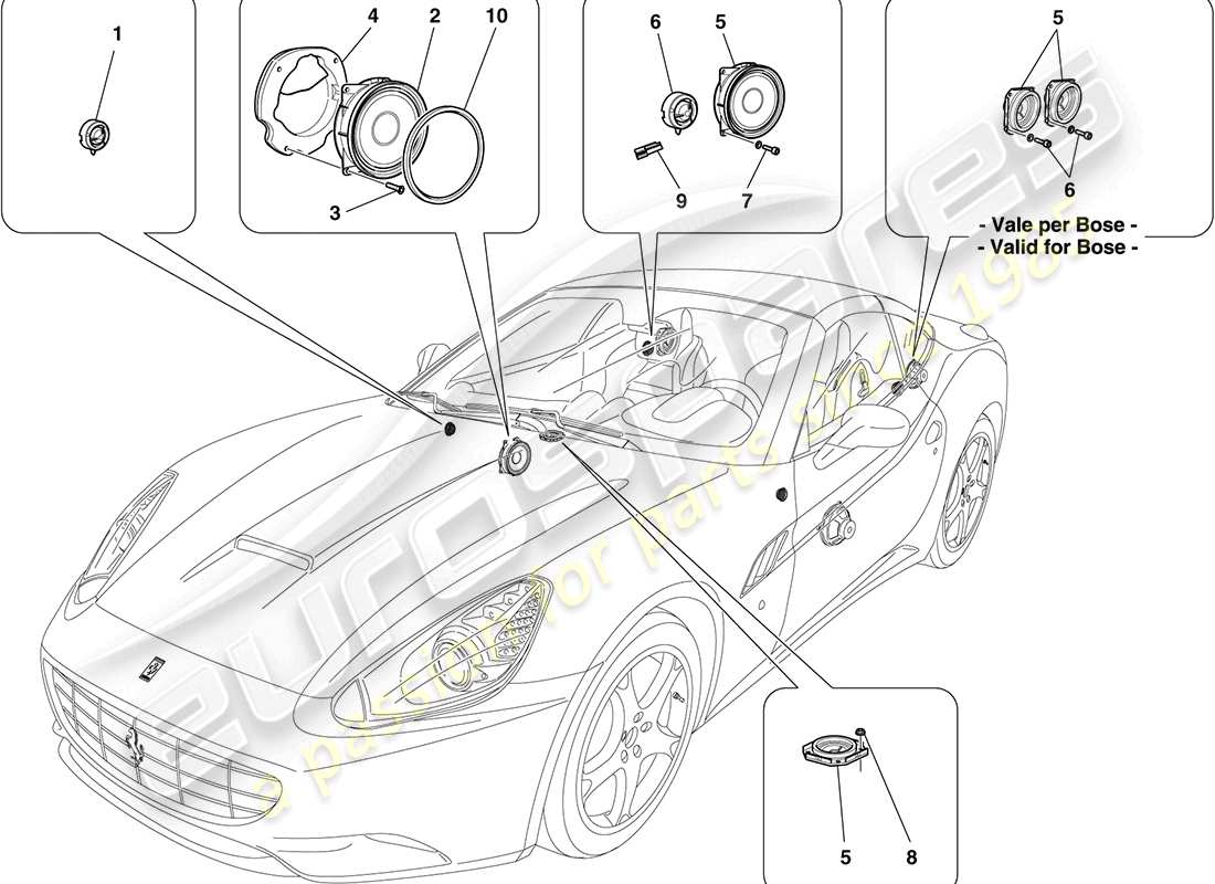 ferrari california (europe) audio speaker system parts diagram