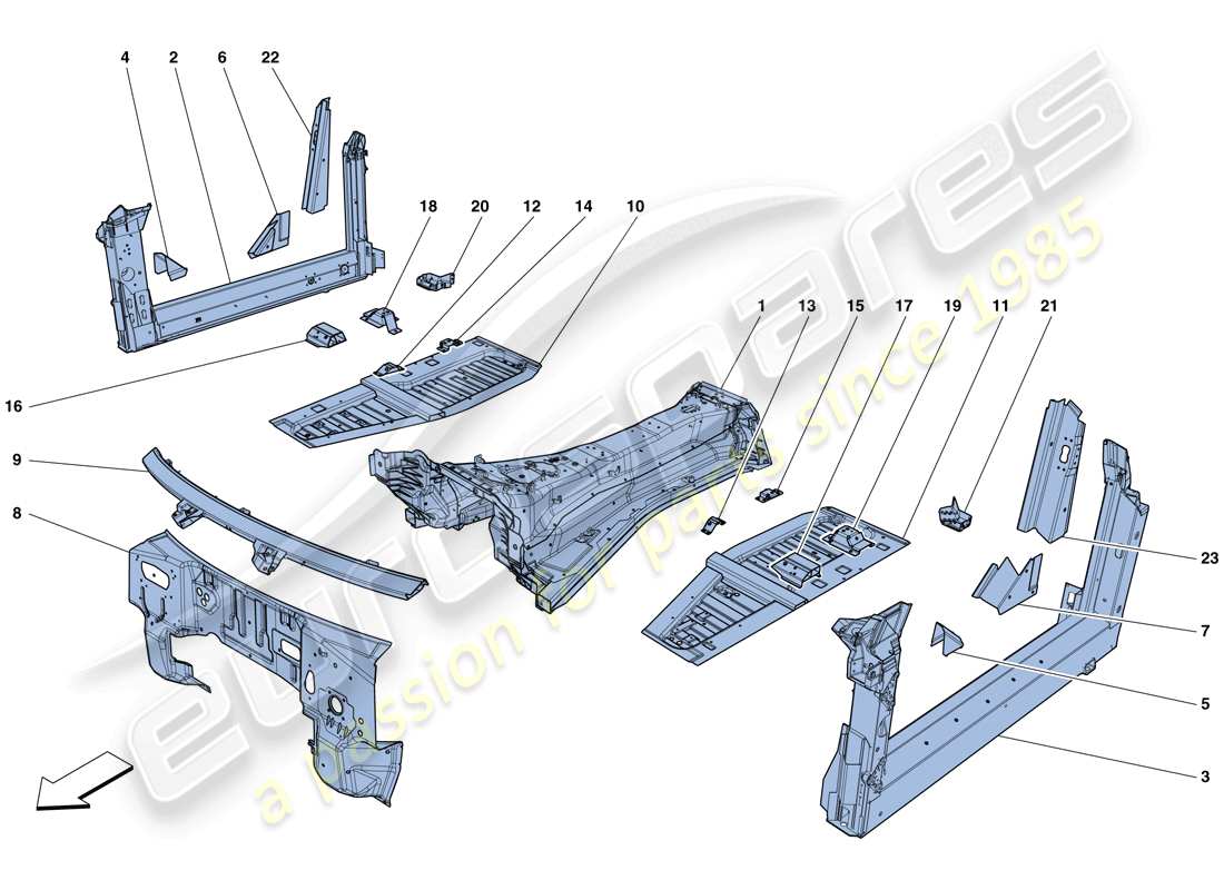 ferrari gtc4 lusso (rhd) structures and elements, centre of vehicle parts diagram