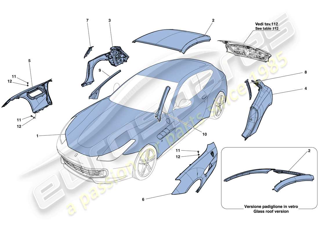 ferrari gtc4 lusso (rhd) bodyshell - external trim parts diagram