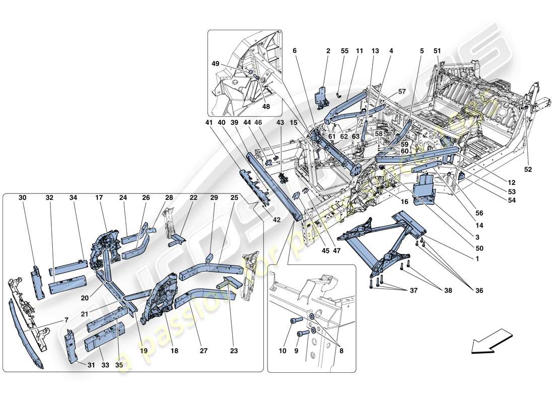 ferrari f12 berlinetta (usa) structures and elements, front of vehicle part diagram