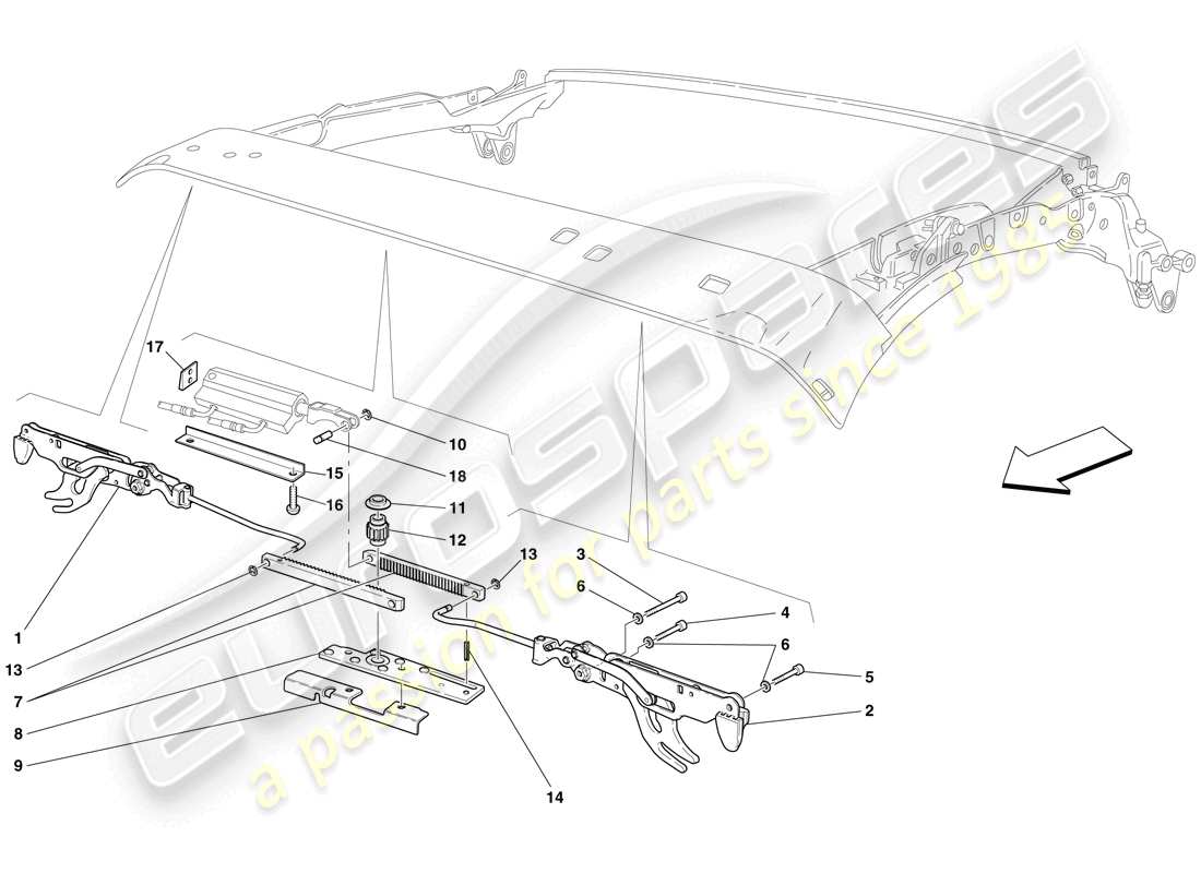 ferrari f430 spider (usa) front roof latch parts diagram