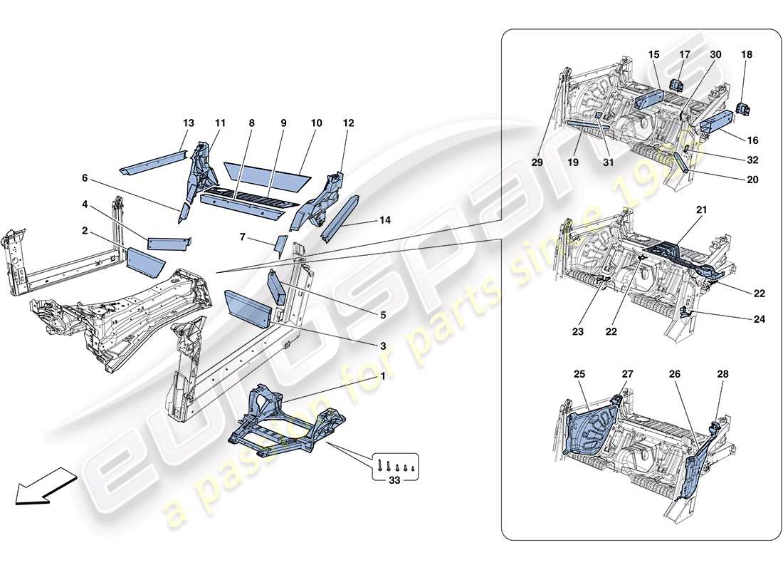 ferrari ff (europe) structures and elements, rear of vehicle part diagram