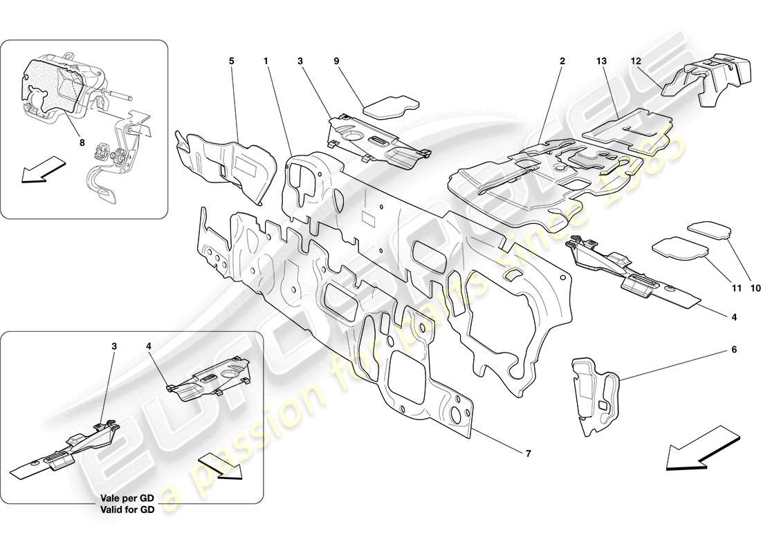 ferrari california (europe) soundproofing in vehicle parts diagram