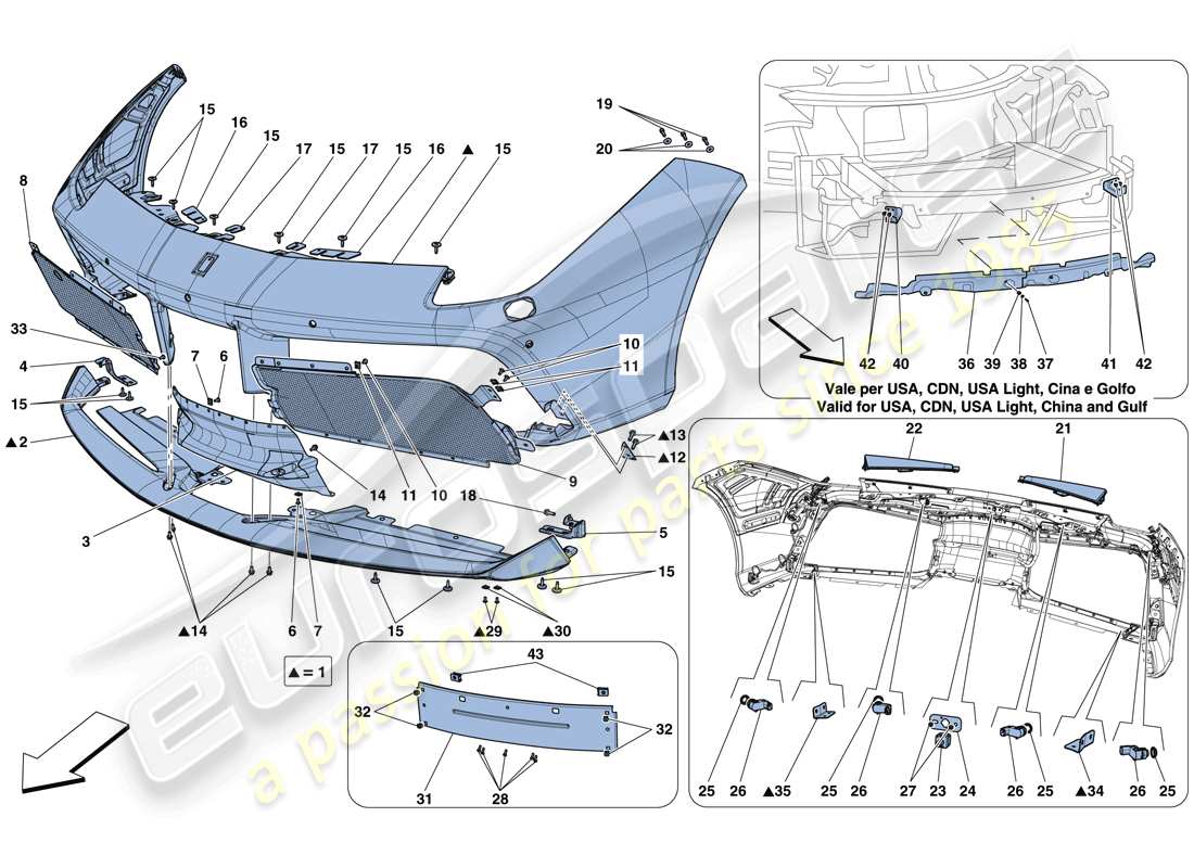 ferrari 488 spider (usa) front bumper parts diagram