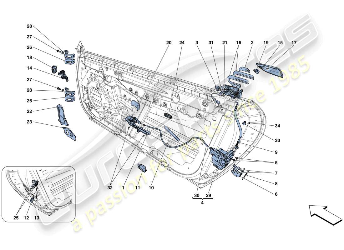 ferrari gtc4 lusso (rhd) doors - opening mechanisms and hinges parts diagram