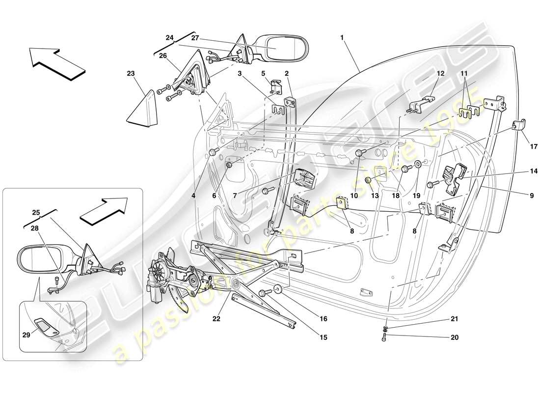 ferrari 612 sessanta (europe) doors - power windows and rear-view mirror part diagram