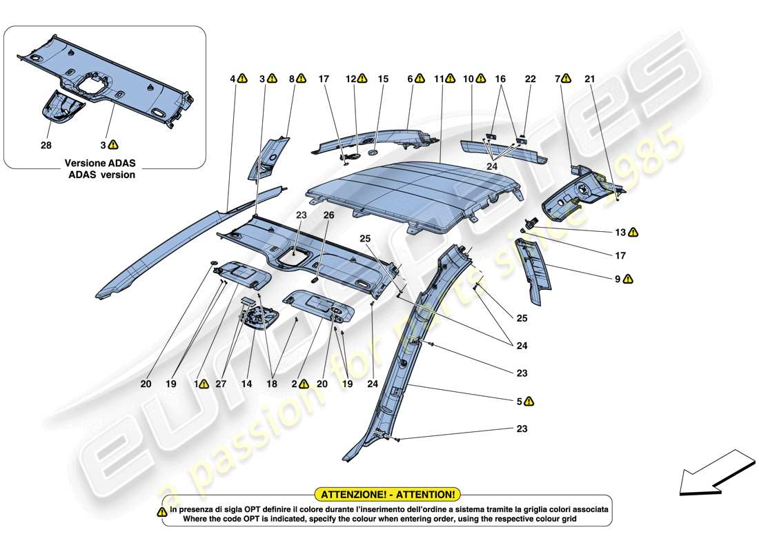 ferrari gtc4 lusso t (rhd) headliner trim and accessories parts diagram