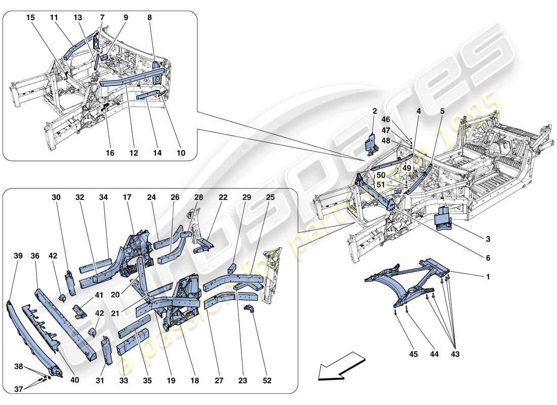 ferrari gtc4 lusso t (europe) structures and elements, front of vehicle part diagram