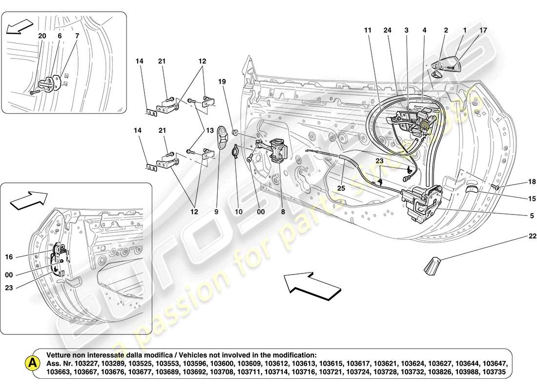 ferrari california (europe) front doors: mechanisms parts diagram